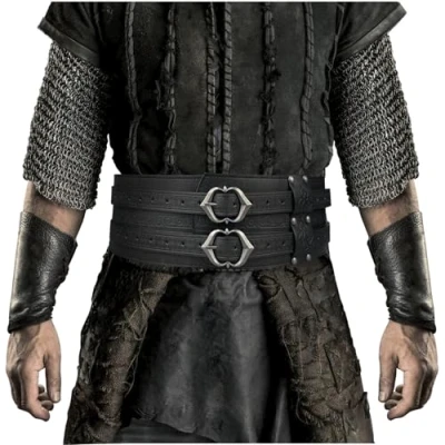 Image of HiiFeuer Viking Wide Belt, Medieval Faux Leather Armor Belt Knight Corset LARP Costume (Black C)