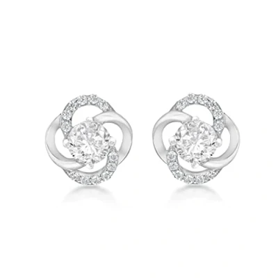 Image of Tuscany Silver Women&#039;s Sterling Rhodium Plated Cubic Zirconia Knot Stud Earrings, 10 x 10.5 mm