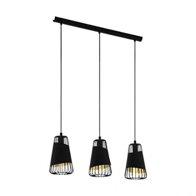 Image of Eglo 49448 Austell Three Pendant Light in Black and Gold Steel, Length 76,5 cm