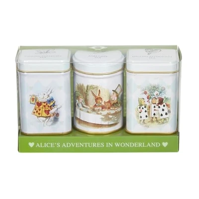 Image of New English Teas Alice in Wonderland Mini tea Tins gift with loose leaf black
