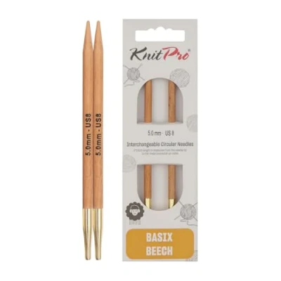 Image of KnitPro Basix Birch: Circular Knitting Pins: Interchangeable: Special: 8.5cm x 5.00mm, Birchwood, Multi Colour, 5mm