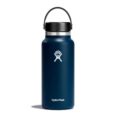 Image of Hydro Flask Water Bottle 946 ml (32 oz) Vacuum Insulated Stainless Steel with Leak Proof Flex Cap and Powder Coat Wide Mouth Indigo