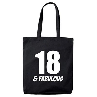 Image of Lolmugs 18th Birthday Gift Bag, 18 and Fabulous Black 38x42cm 100% Cotton Tote