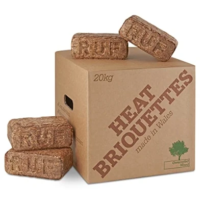 Image of 2 x 20KG Packs Heat Log Briquettes (48 Eco Briquettes) Wood burners, Stoves, Chiminea Friendly Compressed Fire Bricks/RUF Blocks Made in Wales. Up to 3 Hr burn time
