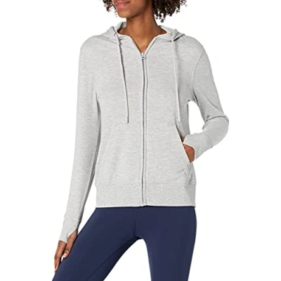 Image of Juicy Couture Women&#039;s Fleece Zip Up Hoodie Hooded Sweatshirt, Light Grey Heather, S