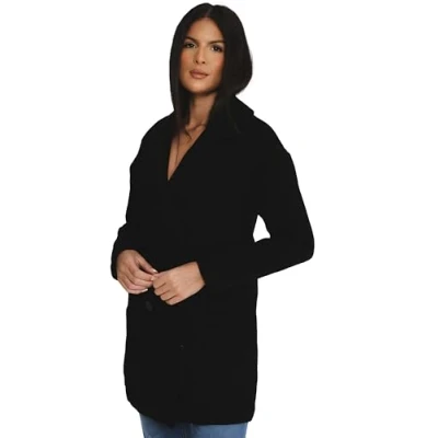 Image of Elle Womenss Wool Reefer Jacket in Black (archived) Size 14 UK
