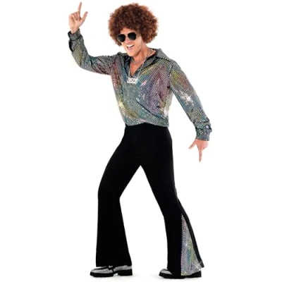 Image of Morph Disco Costume Mens 70s Fancy Dress Hippie Men 1970s Men&#039;s 80s Small