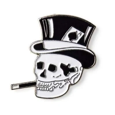Image of Metal Enamel Pin Badge Smoking Skull with Cigarette &amp; Ace of Spades Card