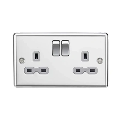 Image of KnightsBridge 13A 2G DP Switched Socket with Grey Insert Rounded Edge Polished Chrome