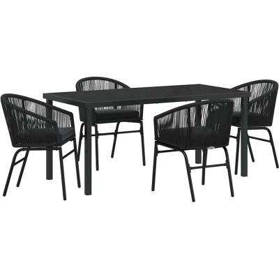 Image of vidaXL 5 Piece Garden Dining Set Black Poly Rattan