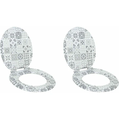 Image of vidaXL Toilet Seat 2 pcs Blue and White Porcelain 44 x 38 cm MDF board