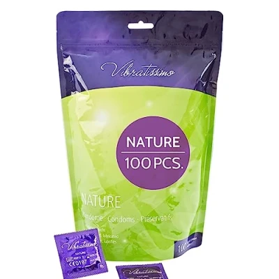 Image of VIBRATISSIMO Condoms Nature 100 Pack I Premium Condom Box Extra Lubricated for Men Thin Wall Thickness &amp; Natural Color Feel Real Ultra Male Contraception w=53mm