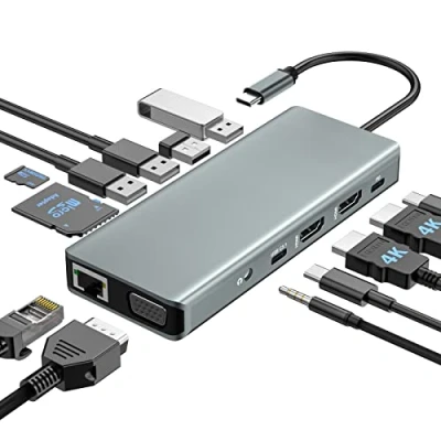 Image of Docking Station Dual Monitor,USB C Hub 13 in 1 Triple Display Adapter with 2 HDMI,VGA, USB 3.1,USB 3.0,100W PD,USB Data Transfer,Gigabit Ethernet, SD/TF, Audio for MacBook and Window