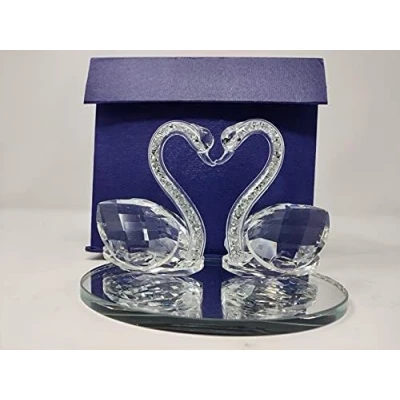 Image of Crystal Twin Swan Sparkle Ornament Bling Crushed Diamond Display Wedding Anniversary, Birthday Present, Home Decor