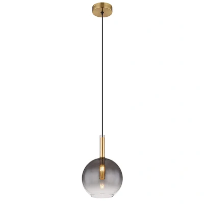 Image of Elisabeth Globe Slim Pendant Ceiling Light Brass Coloured Smoke Glass Shade 1x G9
