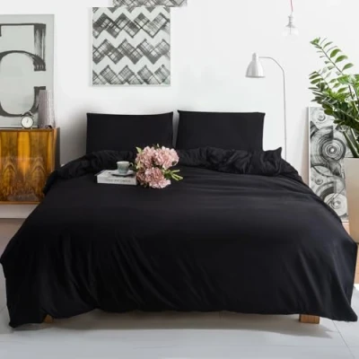 Image of ZIMEL HOMES Luxury Reversible Dyed Duvet Cover Quilt Covers Single Double King Size Bedding Set (Black, Single)