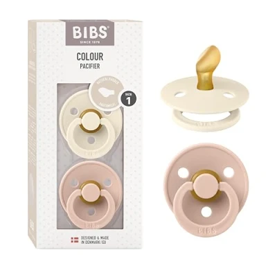 Image of BIBS Colour Anatomical Soother 2 Pack, BPA Free Dummy Pacifier, Orthodontic Nipple. Natural Rubber Latex, Made in Denmark. 0 6 Months (Pack of 2), Ivory/Blush