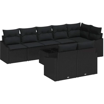 Image of vidaXL 9 Piece Garden Sofa Set with Cushions Beige Poly Rattan