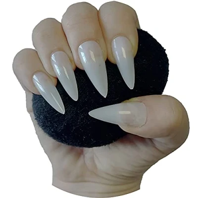 Image of 500 Pieces Medium Long Stiletto Straight Pointed False Nail Tips NATURAL Full Cover Acrylic Press On Nails Extensions Professional Salon &amp; Home Use