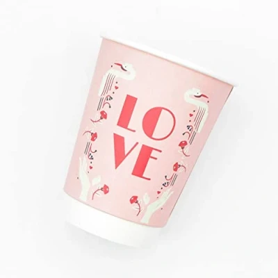Image of Valentines Day Love Paper Cups 12oz Hot Drink Disposable Printed Takeaway Coffee Cup (200)