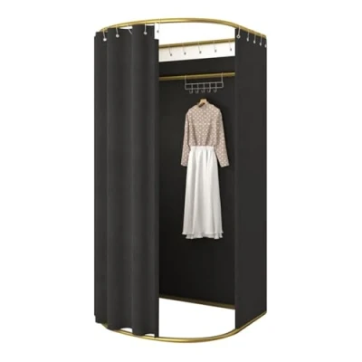 Image of Clothing Store Fitting Room with Shading Curtain, Portable Temporary Mobile Privacy Protection Dressing Room, Foldable Mall Simple Changing and Display Rack, 200x100x95cm (Black)
