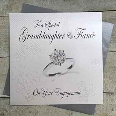 Image of WHITE COTTON CARDS To a Special Granddaughter &amp; Fiance, Handmade Large Engagement Card (Code XLWB222 gd, Diamond Ring)