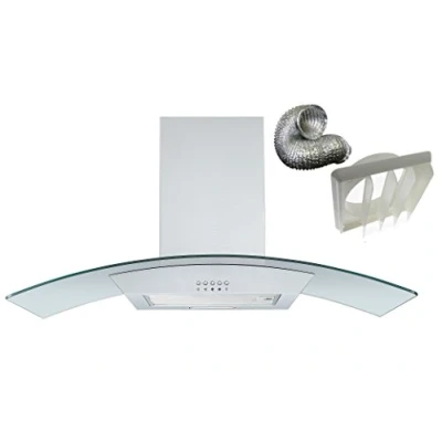 Image of Cookology CGL900SS DK1M150 90cm Curved Glass Chimney Hood Stainless Steel &amp; Ducting Kit