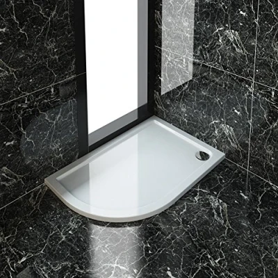 Image of ELEGANT 1200 x 800 40 mm Offset Quadrant Stone Tray Left for Shower Enclosure Cubicle + Waste Trap