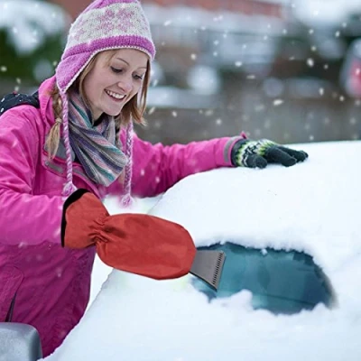 Image of Ice Scraper with Glove, Vinvier Car Snow Shovel Glove (Red/Black)
