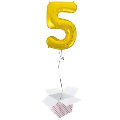 Image of Gold Number 5 Supershape Foil Helium Balloon Inflated in a Box