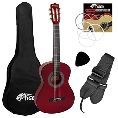 Image of TIGER CLG4 RD 3/4 Size Classical Spanish Guitar Pack Red