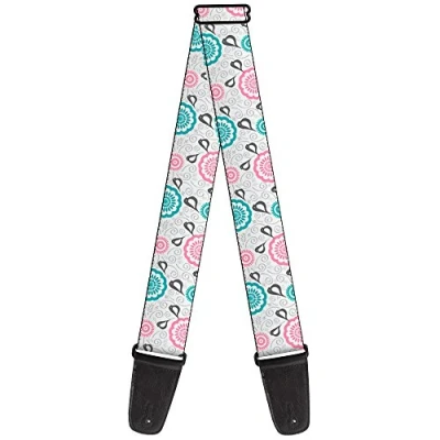 Image of Buckle Down Guitar Strap Bird Tapestry White Gray Turquoise Pink 2 Inches Wide