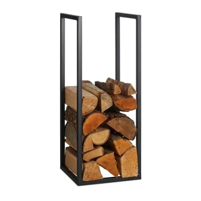 Image of Relaxdays Firewood Rack, Fireplace Companion, Wood Stacking for Indoors, Log Storage, Metal, HWD: 75 x 30 cm, Black, Iron