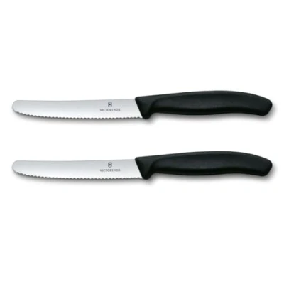 Image of Victorinox Swiss Classic Black 11cm Serrated 2 Piece Tomato &amp; Table Knife Box Set