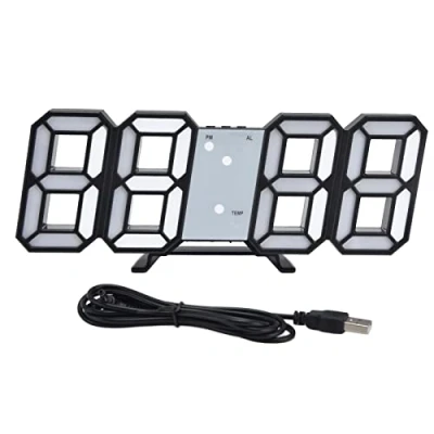 Image of 01 02 015 LED Digital Desk Clock, 3D Wall Desktop or Mounted Alarm Temperature Display,Alarm Function, Sound Control, for Office Home Living Room School(black)