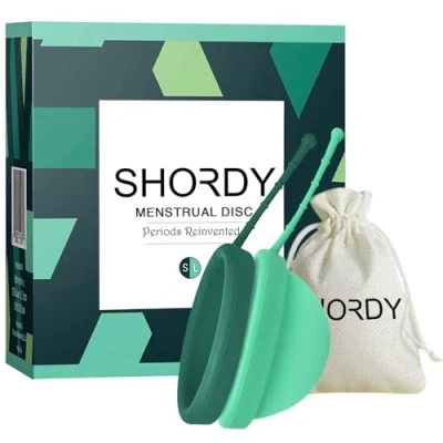 Image of SHORDY Reusable Menstrual Disc Set of 2 (Small &amp; Large) with Storage Bag, Medical Grade Silicone, Soft Period Disc, Medium Flow Kit, Feminine Hygiene Care Tampons, Pads Cups Alternative (Green)