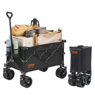 Image of VEVOR Collapsible Folding Wagon, 220 L Beach Wagon Cart with All Terrain Wheels, Heavy Duty Max 330 lbs Drink Holders, Sports for Camping, Shopping 38 x 23.6 42.1 in