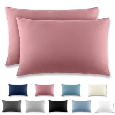 Image of REDKEY Cushion Cover 40 x 60 cm, Set of 2 Pillowcases with Zip, Brushed Microfibre for Cushions, Washable up to C, Dusky Pink