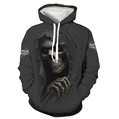 Image of WAVOTIQ Men&#039;s Horror Skull Print Hoodies Vintage Punk 3D Printed Sweatshirt Pullover Sportswear with Pockets