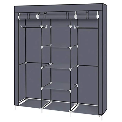 Image of wenyuyu Portable Canvas Wardrobe Bedroom Furniture Non Woven Cupboard Clothes Storage Organiser Black Gray 175 x 150 45 cm (Grey)