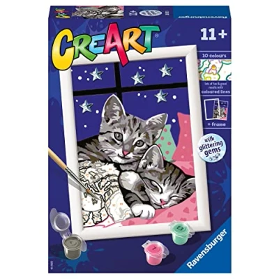 Image of Ravensburger CreArt E Series: Sweet Kittens, Painting by Numbers Kit, Contains a Pre Printed Board, Brush, Colours and Accessories, Creative Game for Children 11+ Years