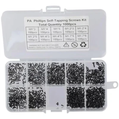 Image of Fudeshe 1000Pcs Tiny Electronic Self Tapping Machine Screws,M1 M1.2 M1.4 M1.7 Small Screws Assortment Kit,Miniature Phillips Replacement