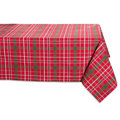 Image of DII Tartan Holly Plaid, Cotton, Red &amp; Green, Square Christmas Tablecloth, 52x52