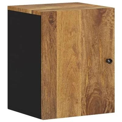 Image of vidaXL Mango Wood Bathroom Wall Cabinet Brown Retro Styled Storage Cupboard, Mounted Bath Unit, Ample Organizing Space, 38x33x48 cm