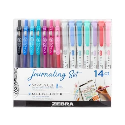 Image of Zebra Pen MILDLINER Dual Tip Highlighter Journaling Set, Gel Pens &amp; Pastel Highlighters Multipack, Broad Fine Markers Highlighters, Double Ended Pens, Assorted Colours, 14pc