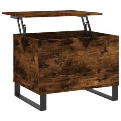 Image of vidaXL Coffee Table, Modern Lift Top Design, Engineered Wood in Smoked Oak Colour, with Concealed Storage, Metal Legs, Ideal for Living Room Luxurious and Practical Furniture Piece