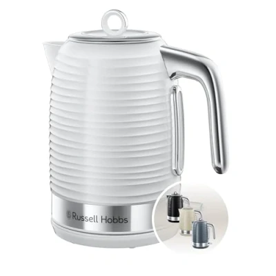 Image of Russell Hobbs Inspire Electric 1.7L Cordless Kettle (Fast Boil 3KW, White premium textured plastic, high gloss finish, Removable washable anti scale filter, Pull off lid, Perfect pour spout) 24360