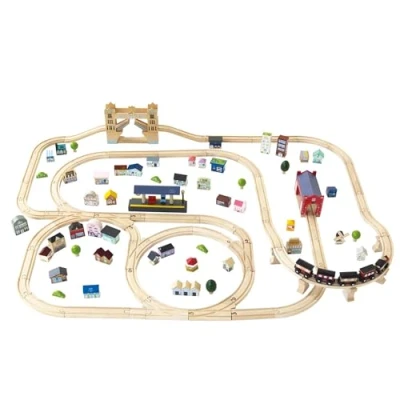 Image of Le Toy Van Cars &amp; Construction Wooden Train Set London for 3 Year Old Boys and Girls Track 120 Piece Role Play Toys Age +