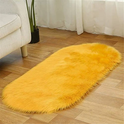 Image of XDKS Shaggy Faux Fur Sheepskin Rug Oval Super Soft Plush Fluffy Area Rug,Washable Sofa Floor Rugs Carpet for Living Room Bedroom (Oval 60x90cm,Orange)
