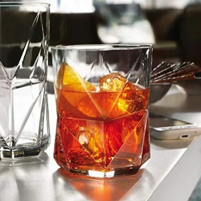 Image of Bormioli Rocco Cassiopea Double Old Fashioned Glasses 14.4oz / 410ml Set of 4 Unique Geometric Whisky Rocks Tumbler